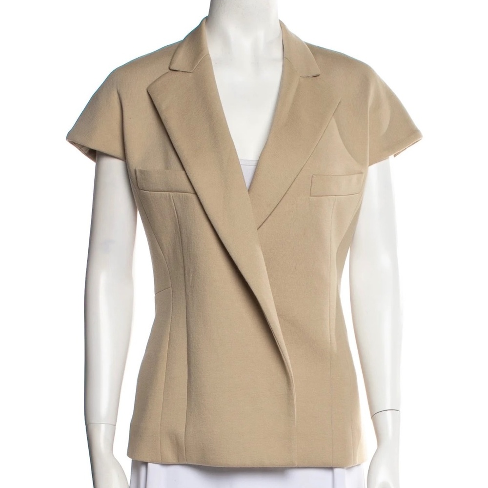 Yves St. Laurent Camel/Beige Cap Sleeve Knit Wrap Jacket